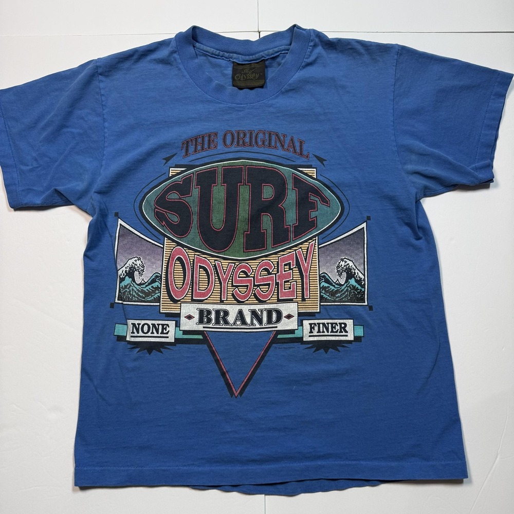 Vintage Surf Odyssey Shirt Mens Medium Blue Surf Graphic Tee 90s Retro